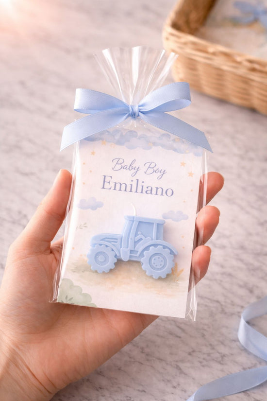 Baby boy tractor candle