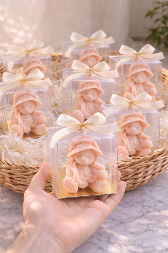 Baby girl bear candle